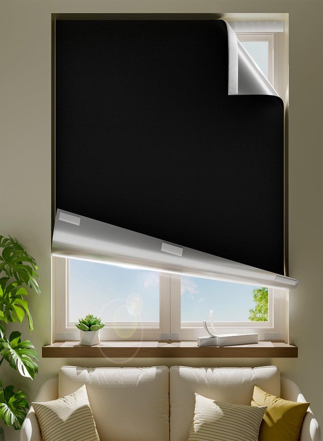 ZELMINE 42" W x 60" L 100% Portable Blackout Curtains, Total Darkness No-Drill Black Out Window Cover,Temporary Blackout Shades with Hook & Loop Tape, for Bedroom, Nursery, Dorm, Travel (Black) - Image 1